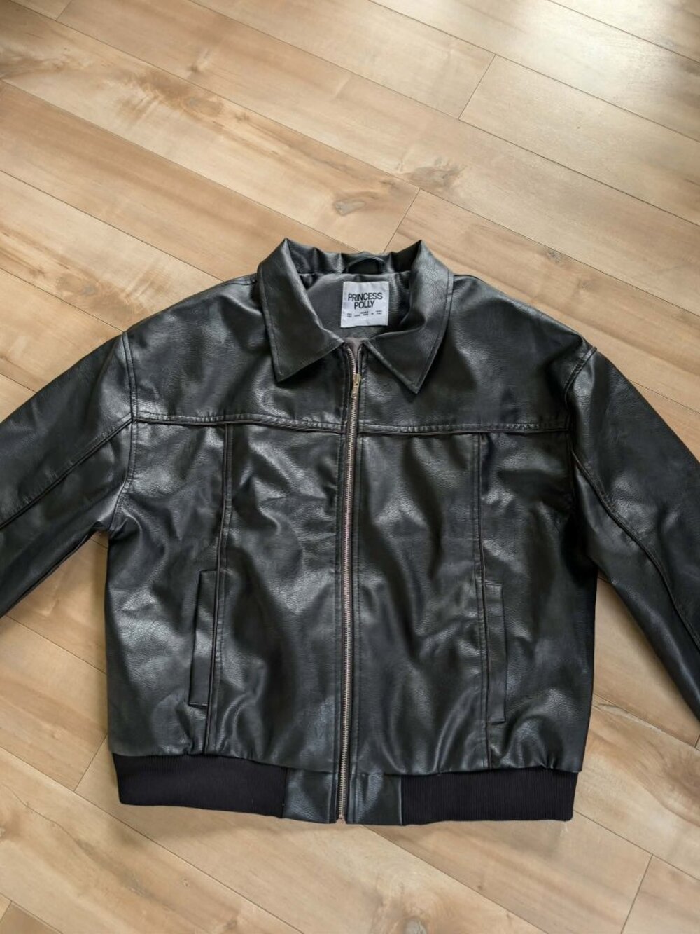 Princess Polly Goldsmith Bomber Jacket Black Faux Leather Sz 4